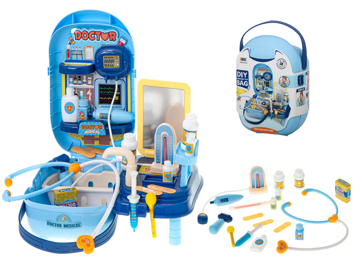 Set de medic cu accesorii într-o cutie cu 34 de piese + masă