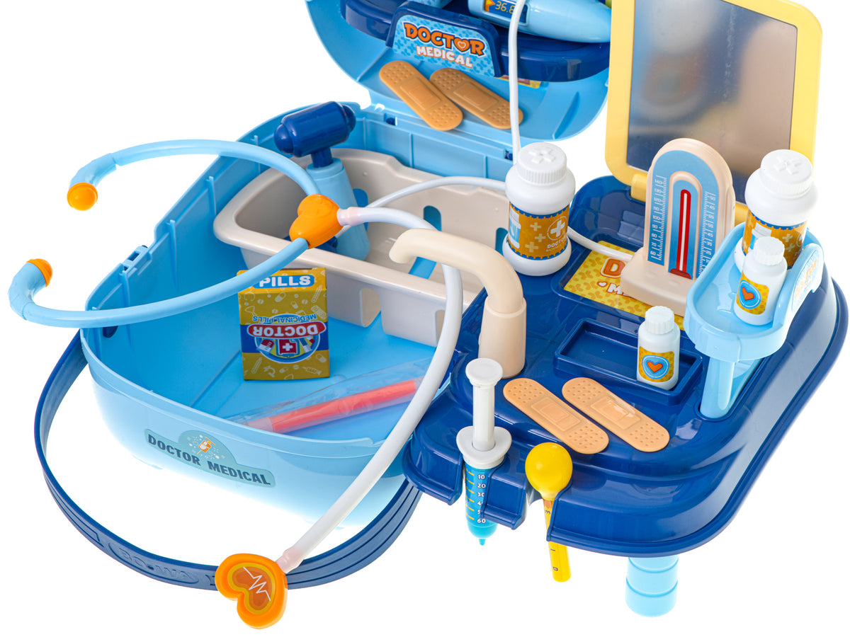 Set de medic cu accesorii într-o cutie cu 34 de piese + masă