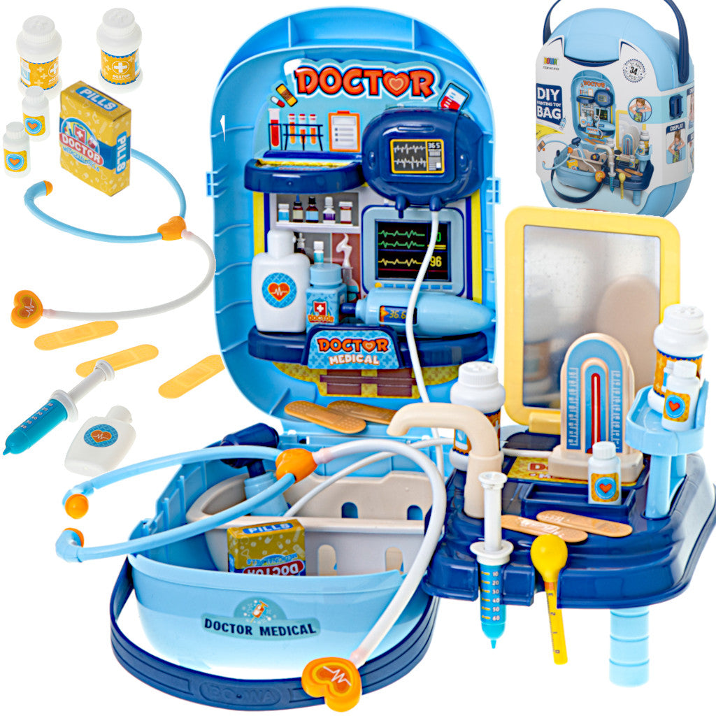 Set de medic cu accesorii într-o cutie cu 34 de piese + masă