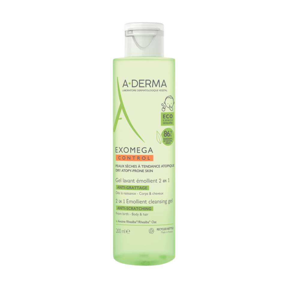 A-Derma, Exomega Control, Anti-Scratching & Soothing, Gel de curățare, Pentru păr și corp, 200 ml