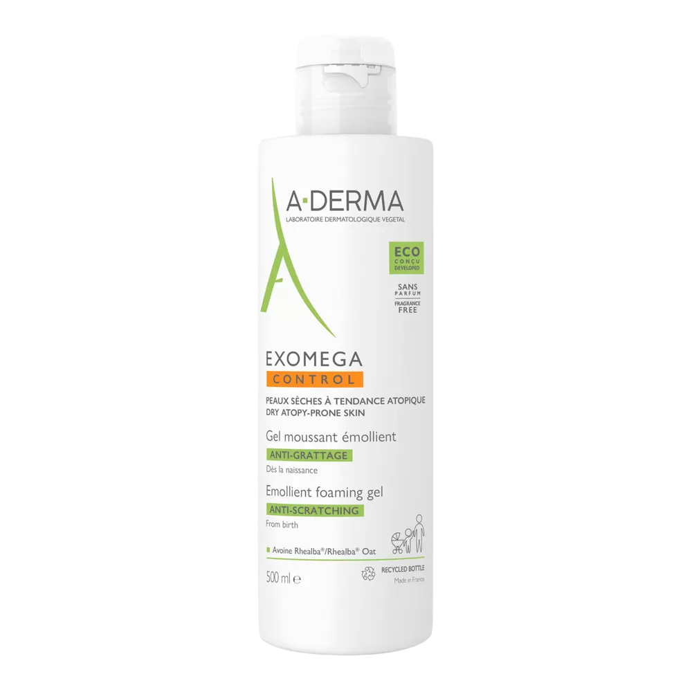 A-Derma, Exomega Control, Emolient, Gel de curățare, Pentru față și corp, 500 ml