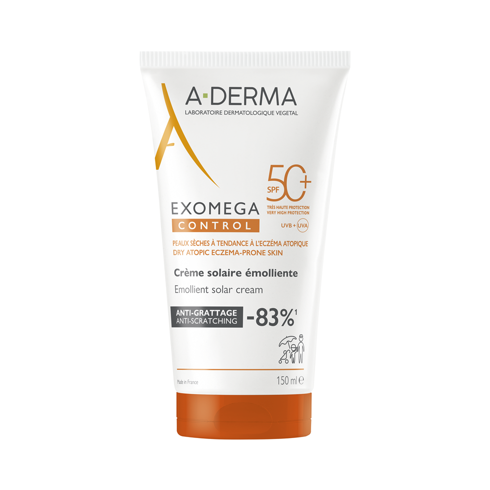 A-Derma, Exomega Control, Emolient, Smântână, Pentru față și corp, SPF 50+, 150 ml