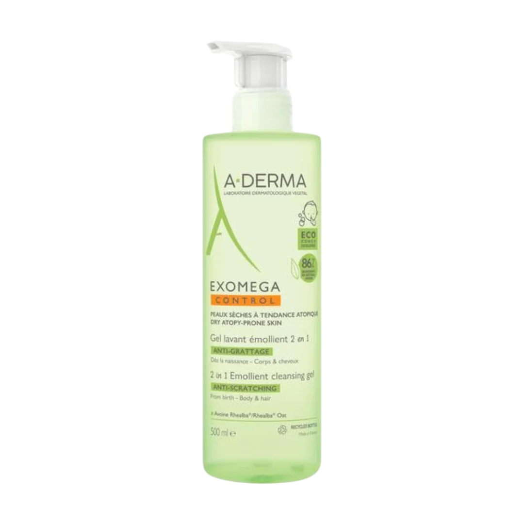 A-Derma, Exomega Control, Emolient, Gel de duș, Pentru păr și corp, Toate tipurile de piele, 500