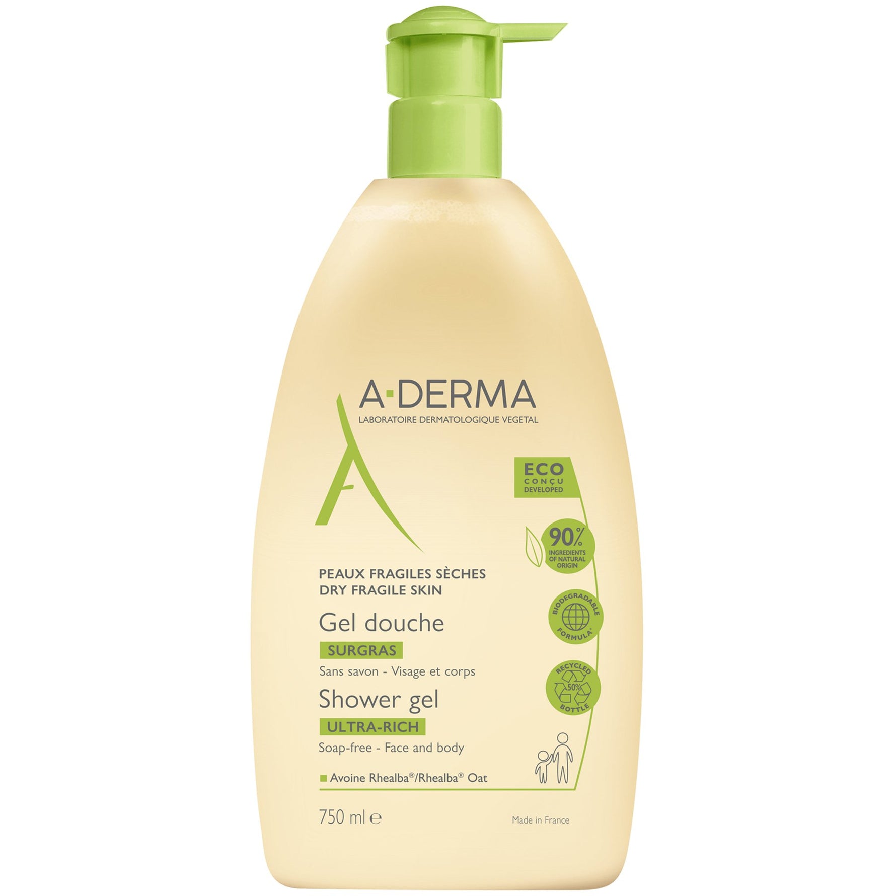 A-Derma, Ultra Rich, Gel de duș, Corp, Toate tipurile de piele, 750 ml