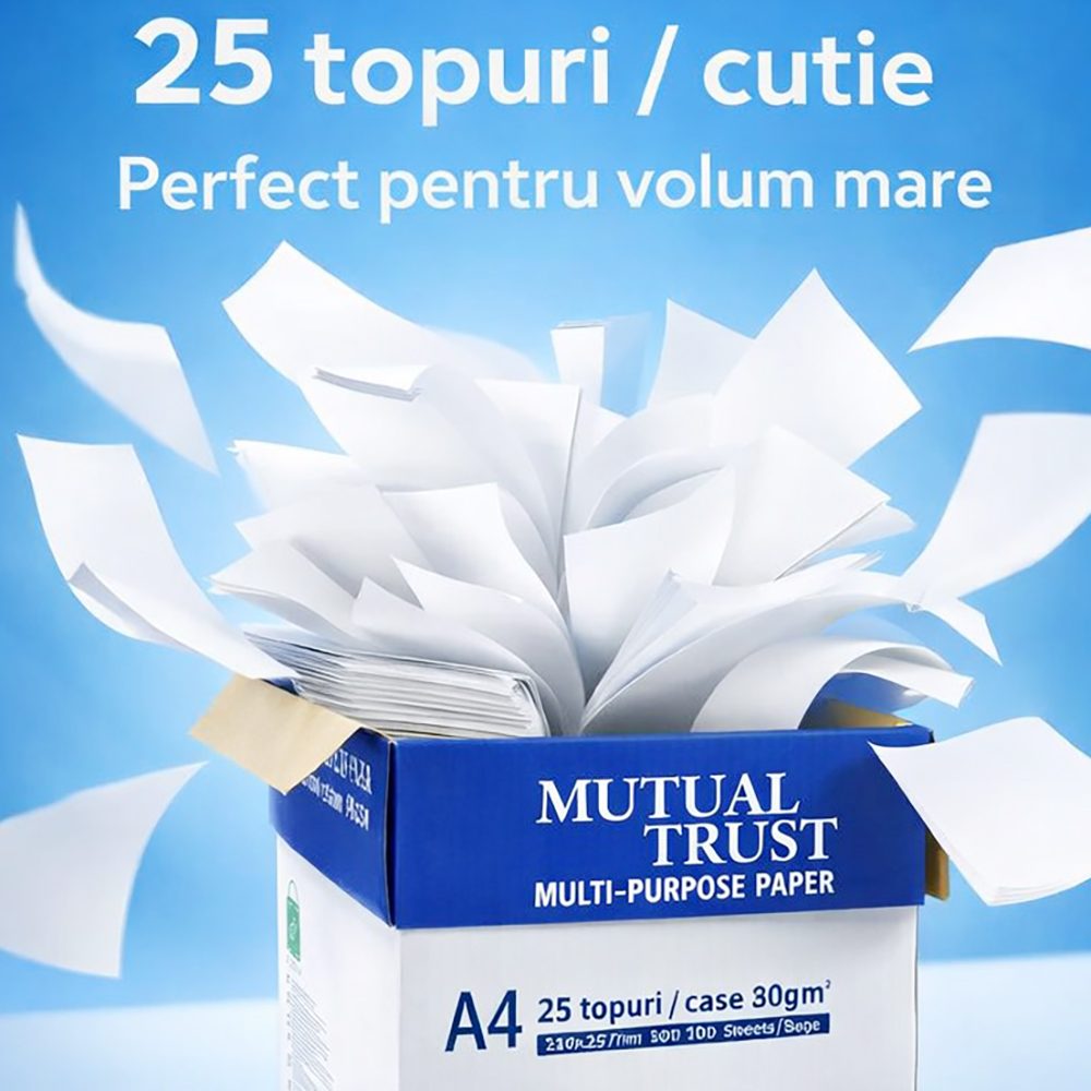 Hartie Copiator A4 Mutual Trust Cardboard, Flippy, 80 g/mp, 25 topuri x 100 coli/top (2500 coli), 210 x 297 mm, Hartie