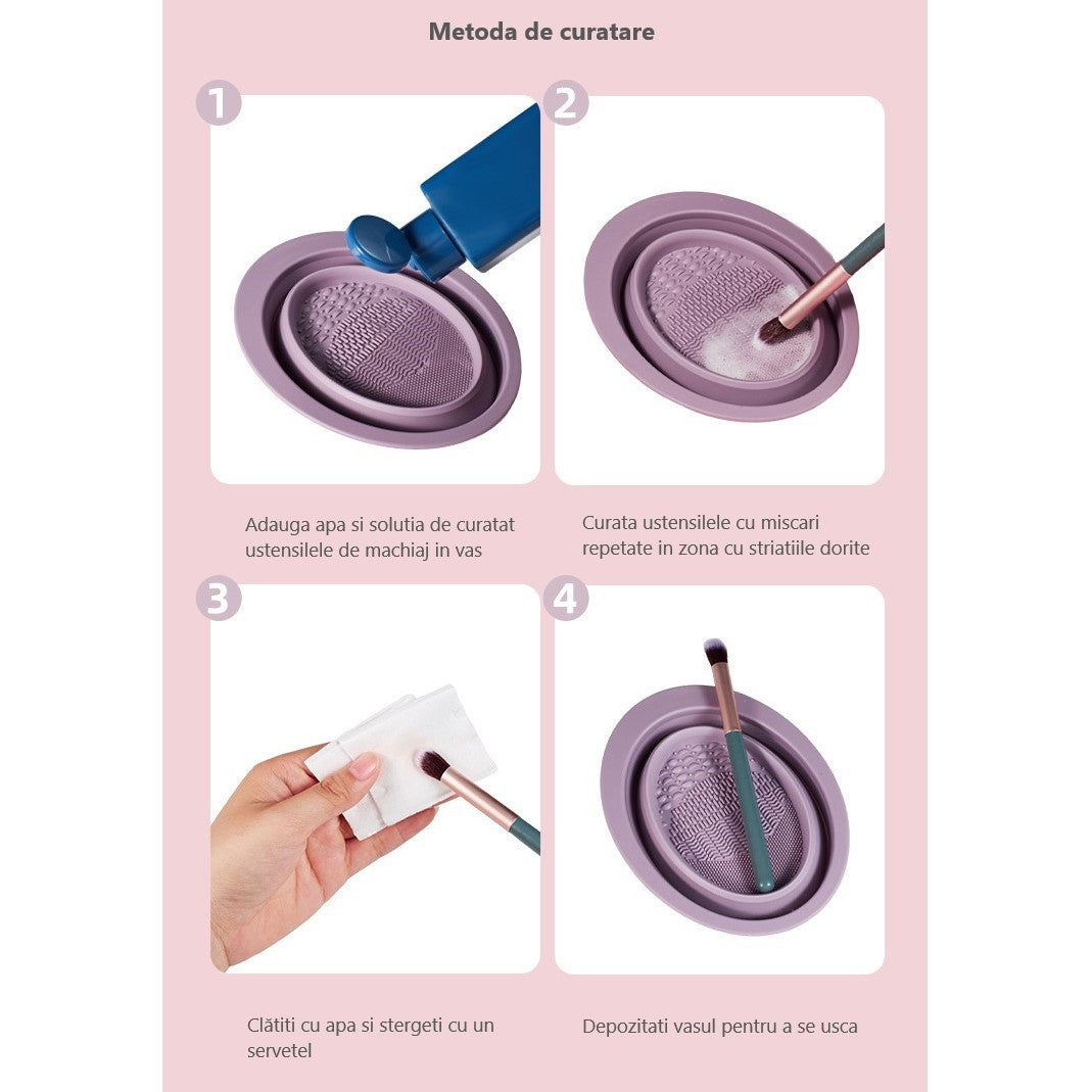 Accesoriu din silicon pentru curatarea accesoriilor makeup, pensule, buretei, 14.5 x 11,5 cm, 2 moduri de utilizare,