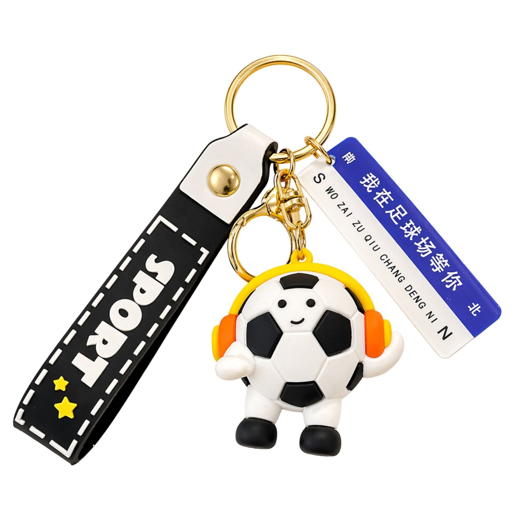 Breloc Chei, Flippy, Model Minge de Fotbal cu Casti, Mesaj Te aștept pe terenul de fotbal, Cupa Mondiala, Accesoriu