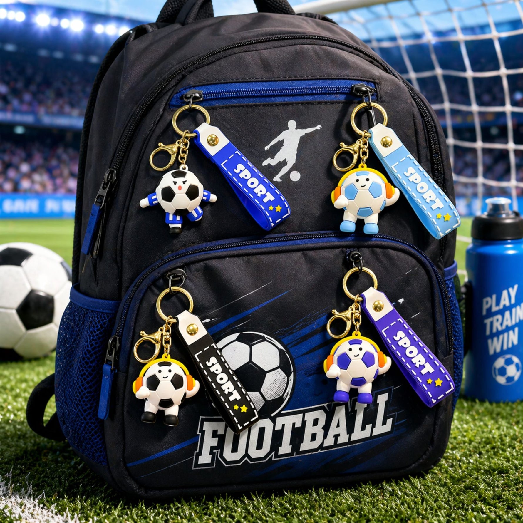 Breloc Chei, Flippy, Model Minge de Fotbal cu Casti, Cupa Mondiala, Accesoriu Pentru Chei si Rucsac, Material Acril, 50