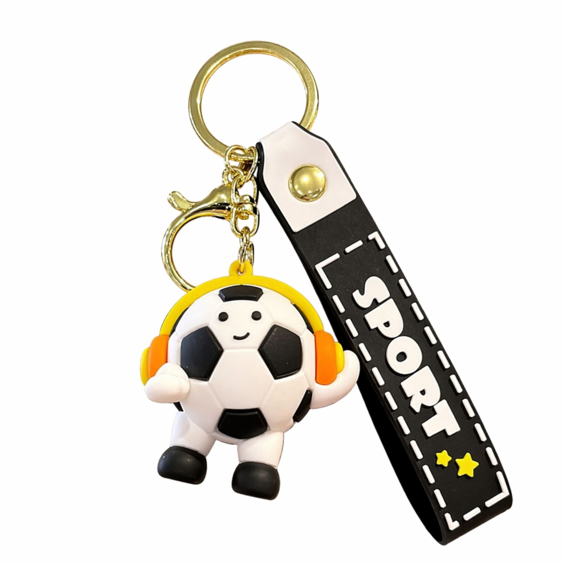 Breloc Chei, Flippy, Model Minge de Fotbal cu Casti, Cupa Mondiala, Accesoriu Pentru Chei si Rucsac, Material Acril, 50