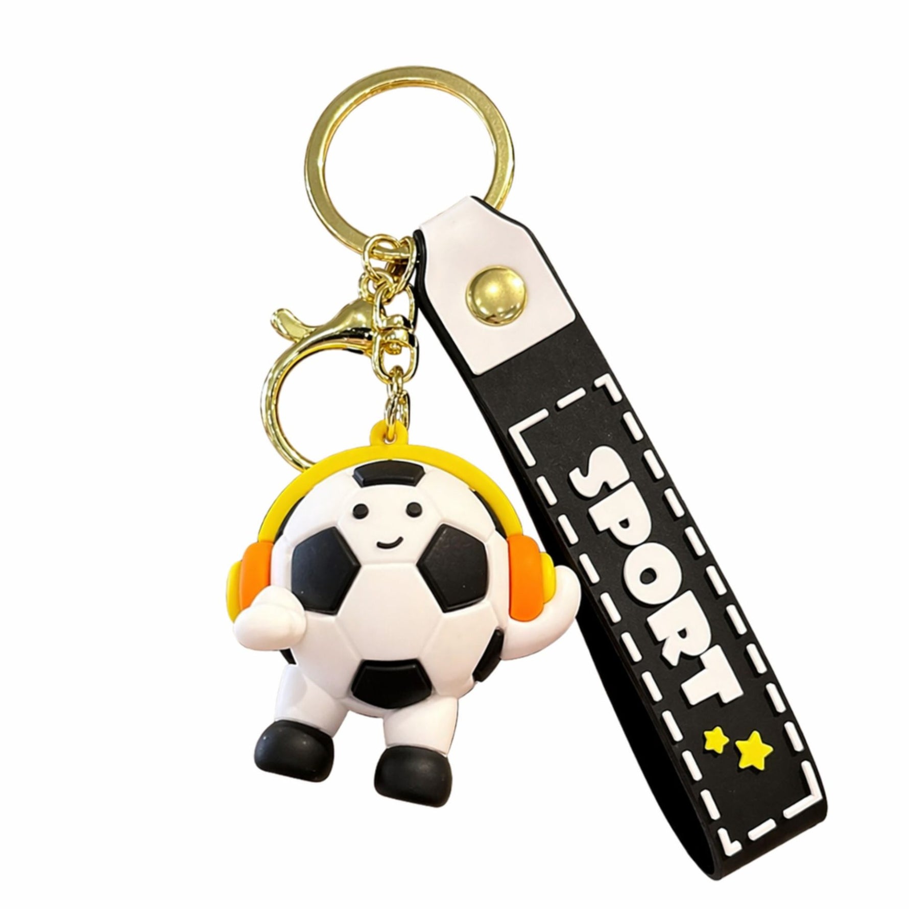 Breloc Chei, Flippy, Model Minge de Fotbal cu Casti, Cupa Mondiala, Accesoriu Pentru Chei si Rucsac, Material Acril, 50