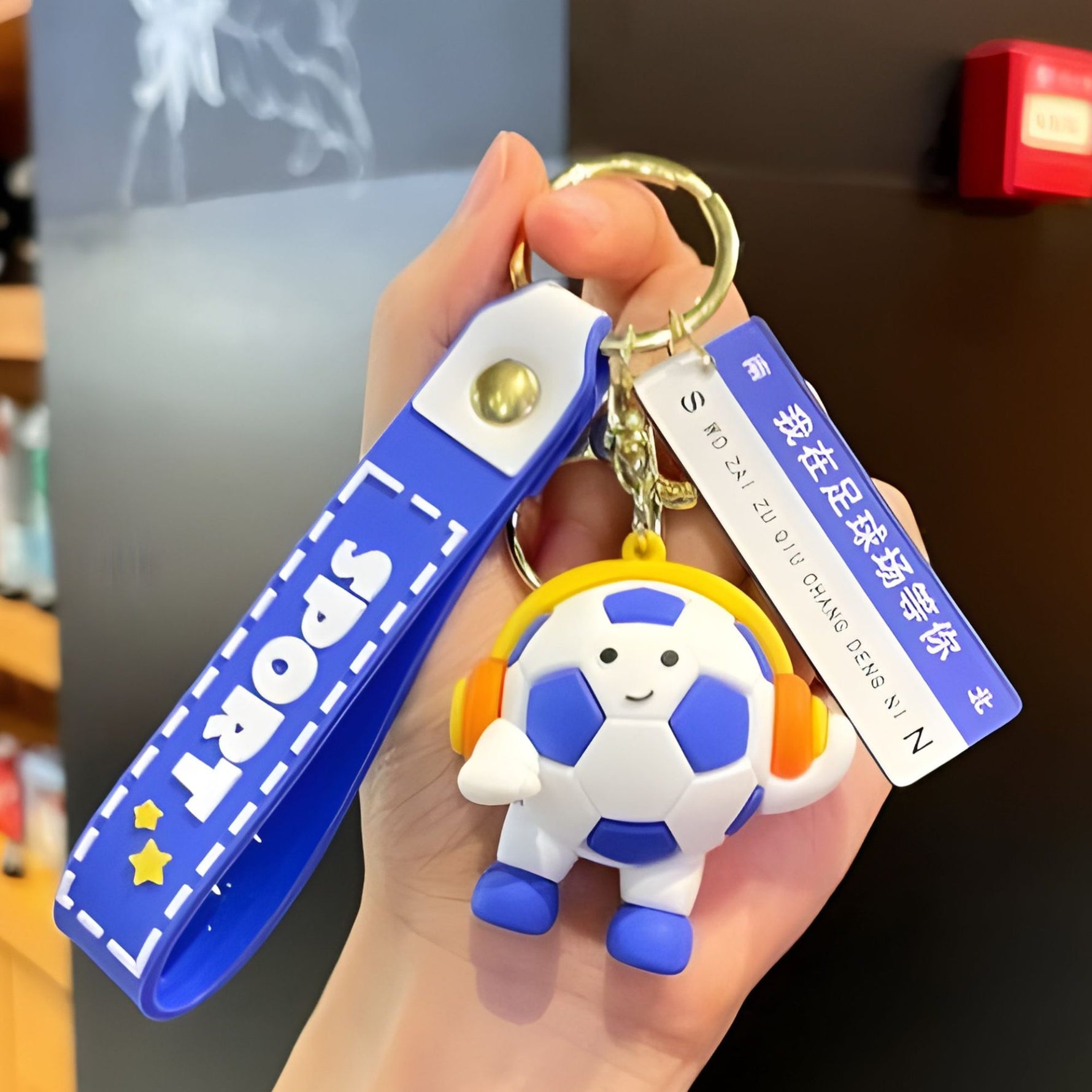 Breloc Chei, Flippy, Model Minge de Fotbal cu Casti, Mesaj Te aștept pe terenul de fotbal, Cupa Mondiala, Accesoriu
