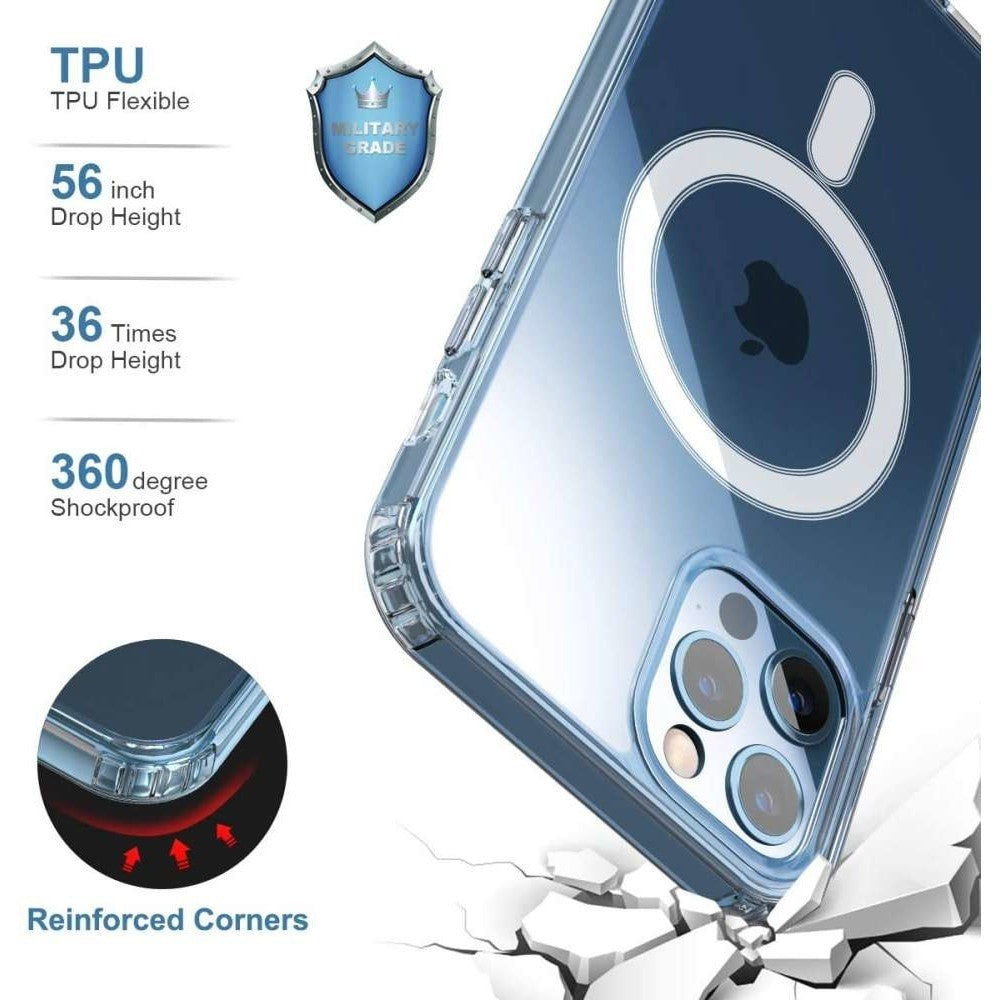 Husa protectie pentru iPhone 12 Pro, Flippy, Husa Mag Safe, 2 in 1 Incarcare si Magnet, Silicone, Transparenta