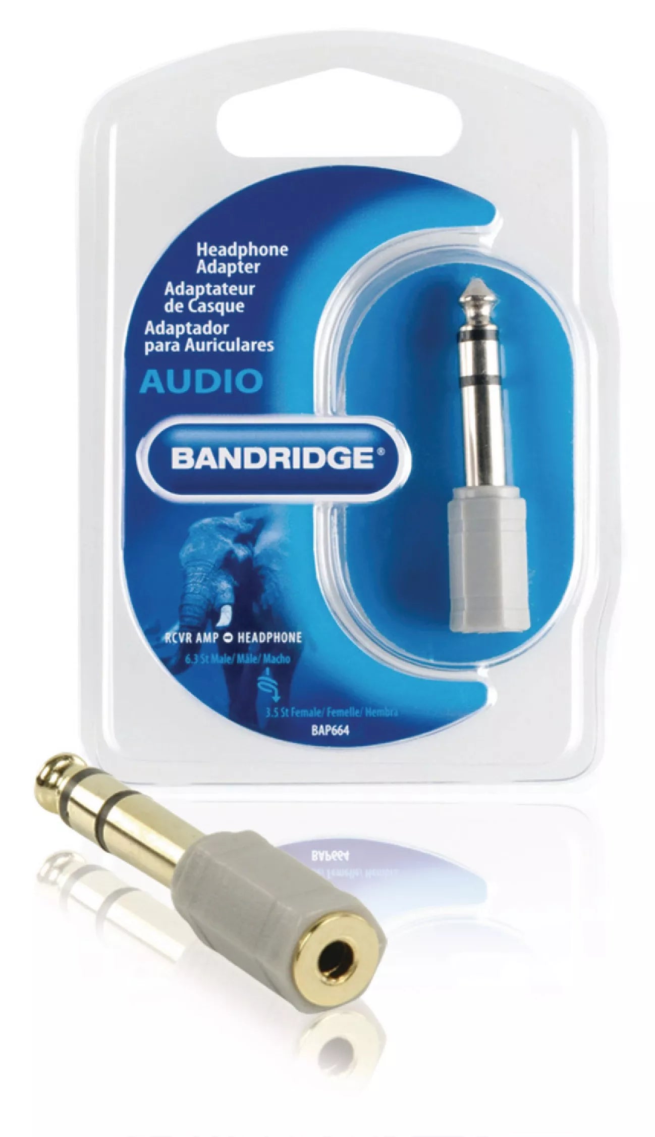 Adaptor audio stereo Jack 6.35 mm tata - Jack 3.5 mm mama gri Bandridge