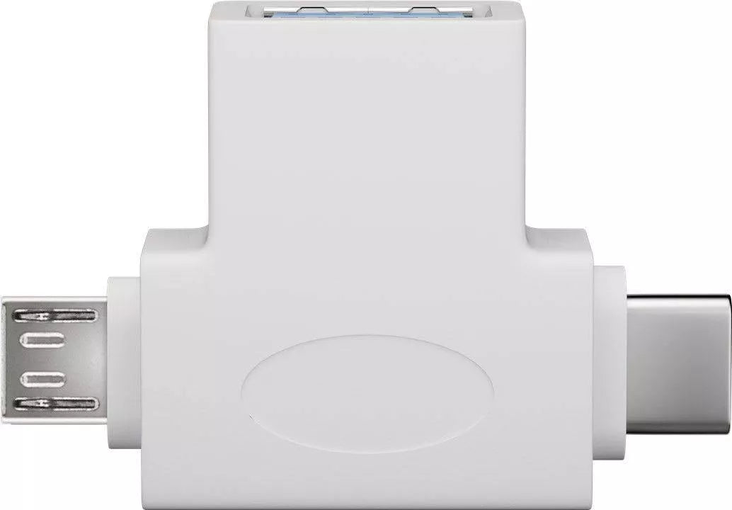 Adaptor USB 3.0 A mama la tata micro USB +USB Type C tata alb Goobay