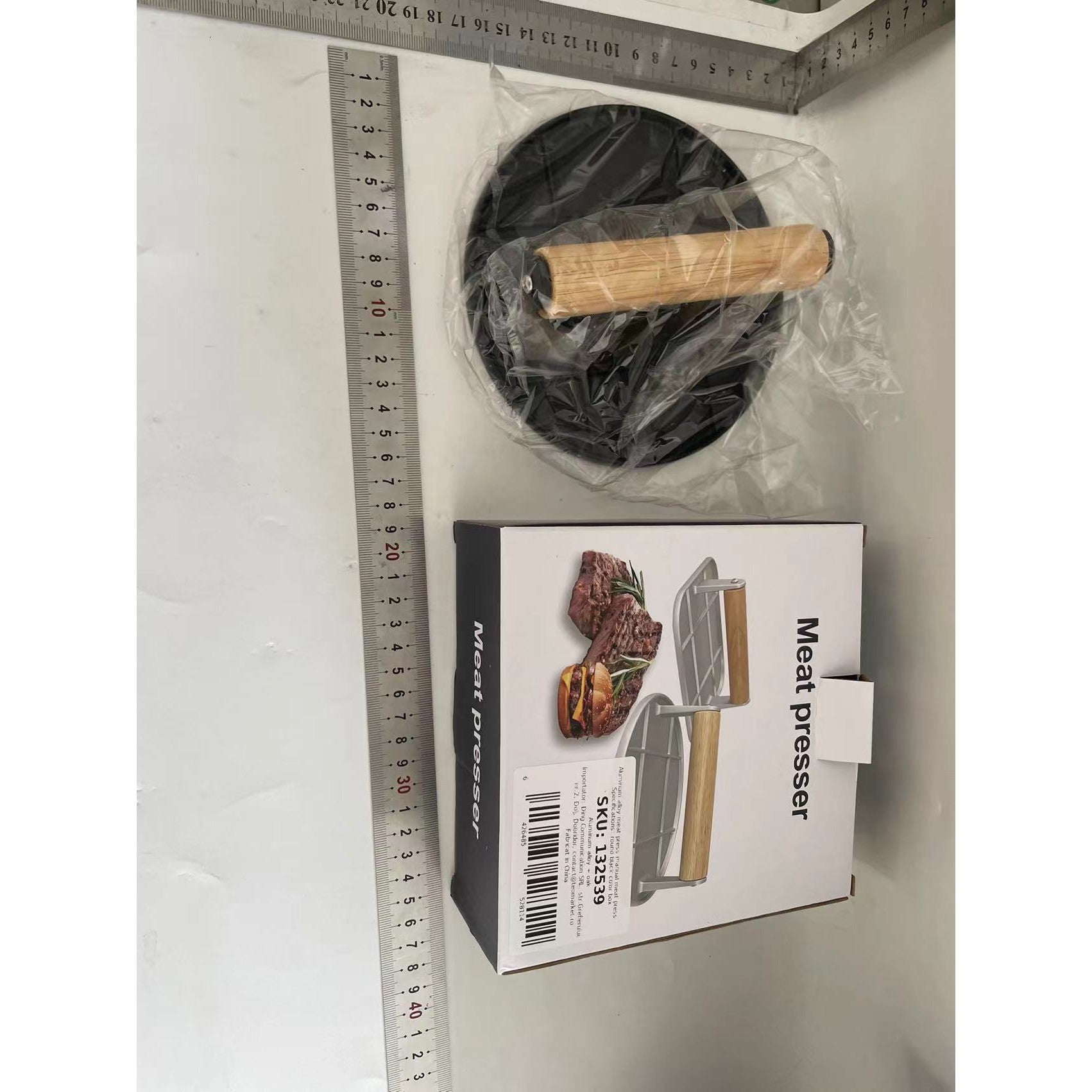 Presa Manuala pentru Carne, Flippy, din Aliaj de Aluminiu, Maner din Lemn, Presa pentru Burgeri, Usor de Curatat si