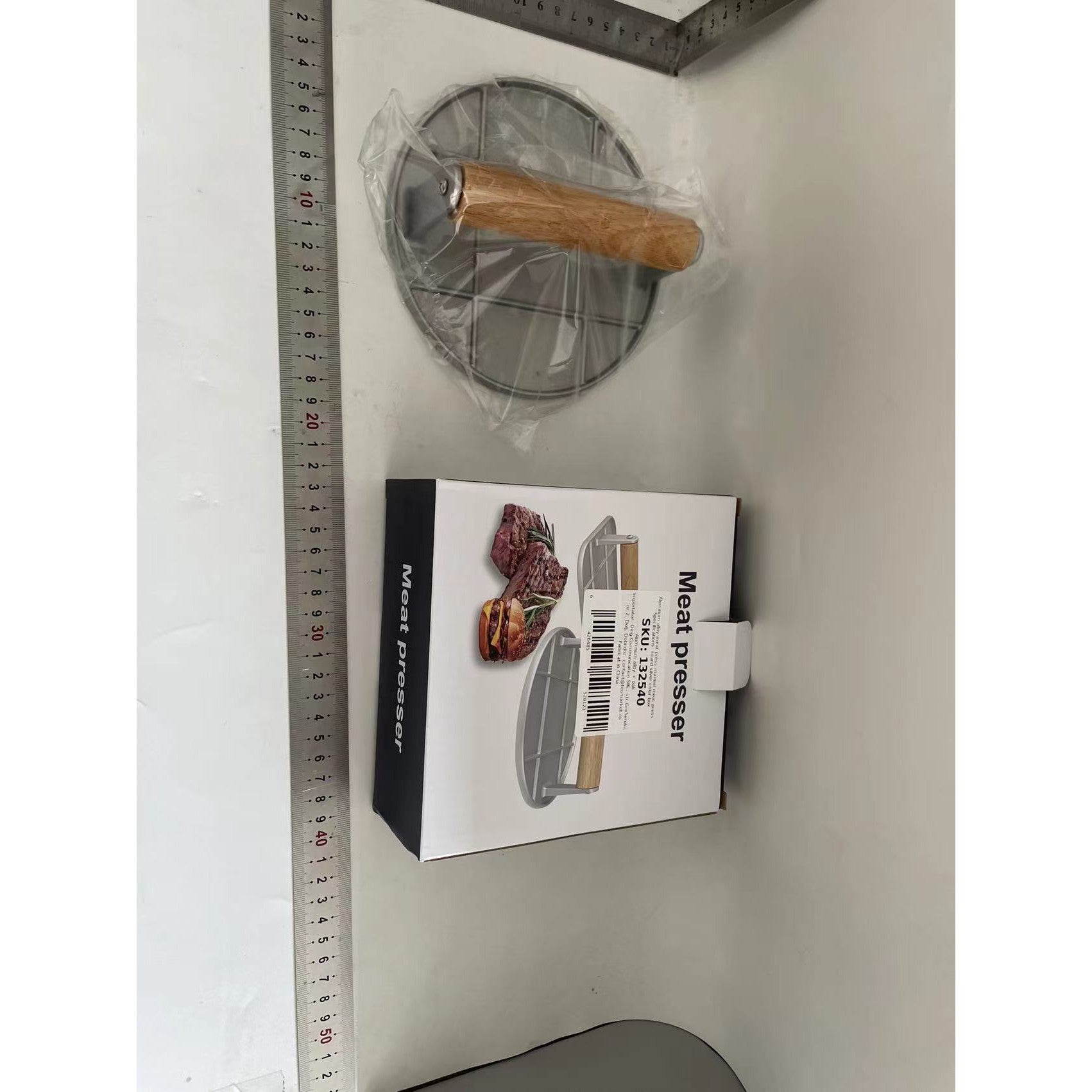 Presa Manuala pentru Carne, Flippy, din Aliaj de Aluminiu, Maner din Lemn, Presa pentru Burgeri, Usor de Curatat si