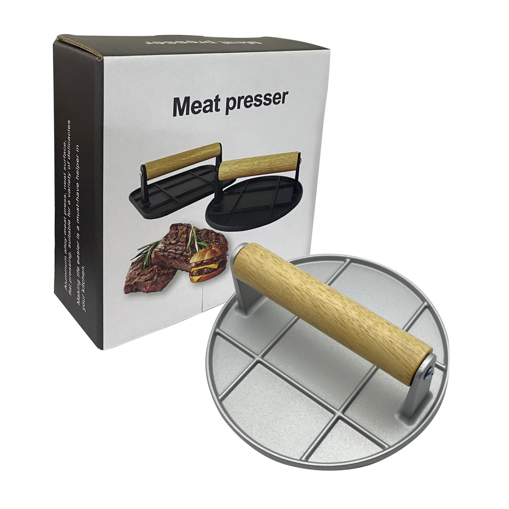 Presa Manuala pentru Carne, Flippy, din Aliaj de Aluminiu, Maner din Lemn, Presa pentru Burgeri, Usor de Curatat si
