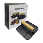 Presa Manuala pentru Carne, Flippy, din Aliaj de Aluminiu, Maner din Lemn, Presa pentru Burgeri, Usor de Curatat si