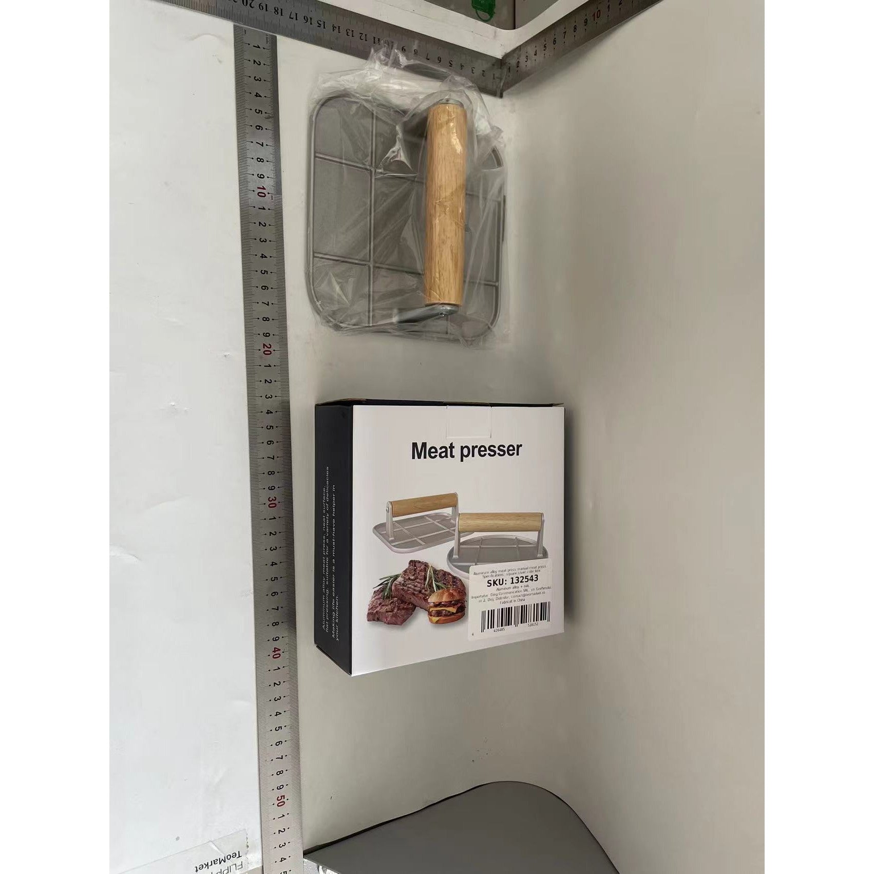 Presa Manuala pentru Carne, Flippy, din Aliaj de Aluminiu, Maner din Lemn, Presa pentru Burgeri, Usor de Curatat si