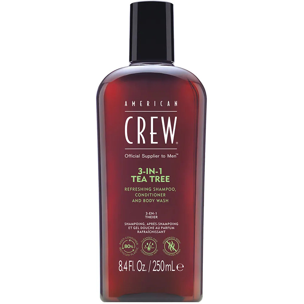American Crew, 3-In-1 Tea Tree, Ulei de arbore de ceai, Șampon pentru păr, balsam & gel de duș 3-în-1, Pentru hidratare, 250 ml - Olmarkt