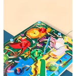 Joc Montessori de Sortare Culori, Flippy, Creion Magnetic, Tip Labirint Ilustrat, din Lemn, Model Animale Salbatice,