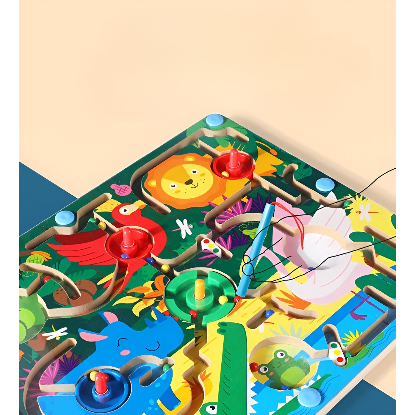 Joc Montessori de Sortare Culori, Flippy, Creion Magnetic, Tip Labirint Ilustrat, din Lemn, Model Animale Salbatice,