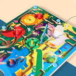 Joc Montessori de Sortare Culori, Flippy, Creion Magnetic, Tip Labirint Ilustrat, din Lemn, Model Animale Salbatice,