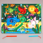 Joc Montessori de Sortare Culori, Flippy, Creion Magnetic, Tip Labirint Ilustrat, din Lemn, Model Animale Salbatice,