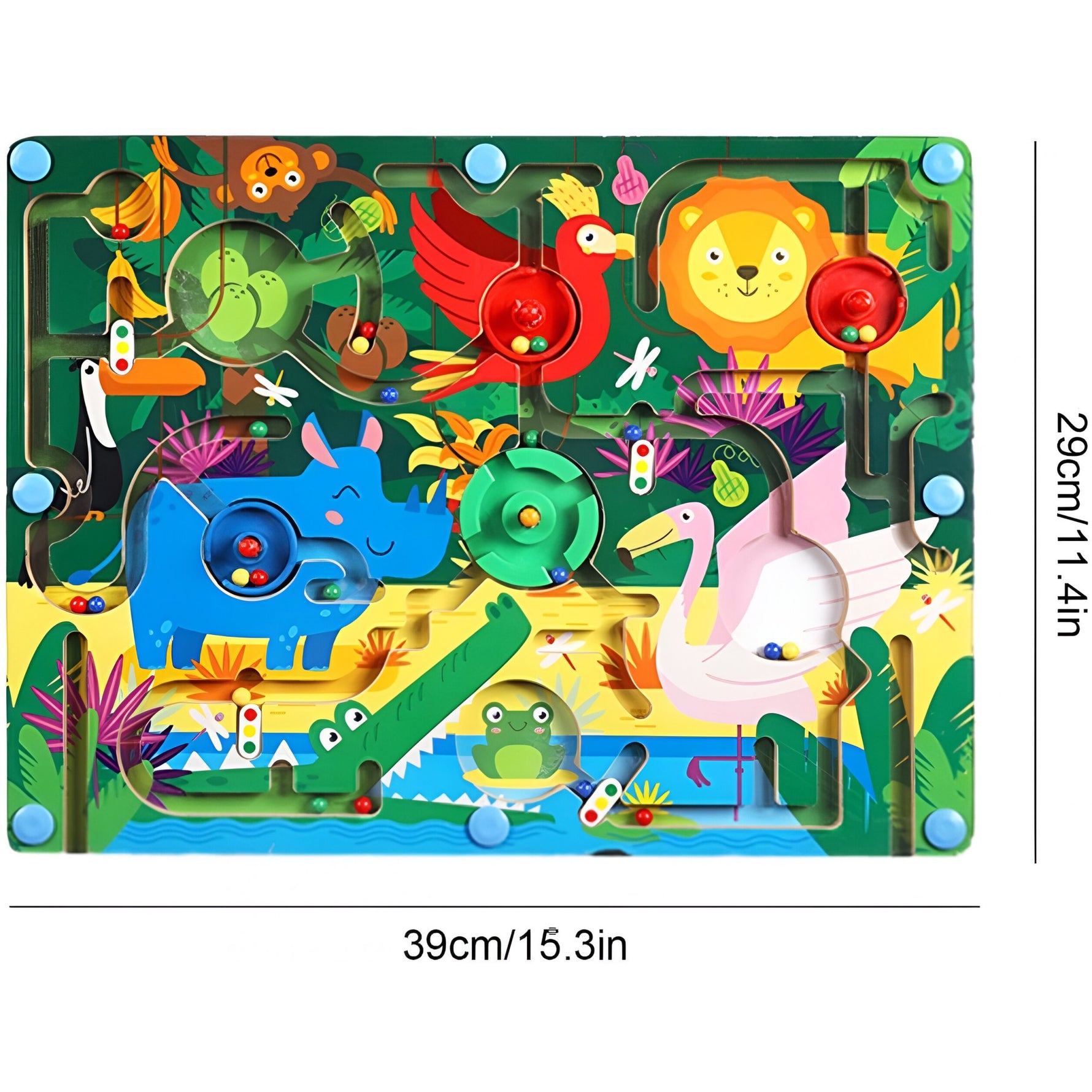 Joc Montessori de Sortare Culori, Flippy, Creion Magnetic, Tip Labirint Ilustrat, din Lemn, Model Animale Salbatice,