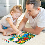 Joc Montessori de Sortare Culori, Flippy, Creion Magnetic, Tip Labirint Ilustrat, din Lemn, Model Animale Salbatice,