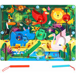 Joc Montessori de Sortare Culori, Flippy, Creion Magnetic, Tip Labirint Ilustrat, din Lemn, Model Animale Salbatice,