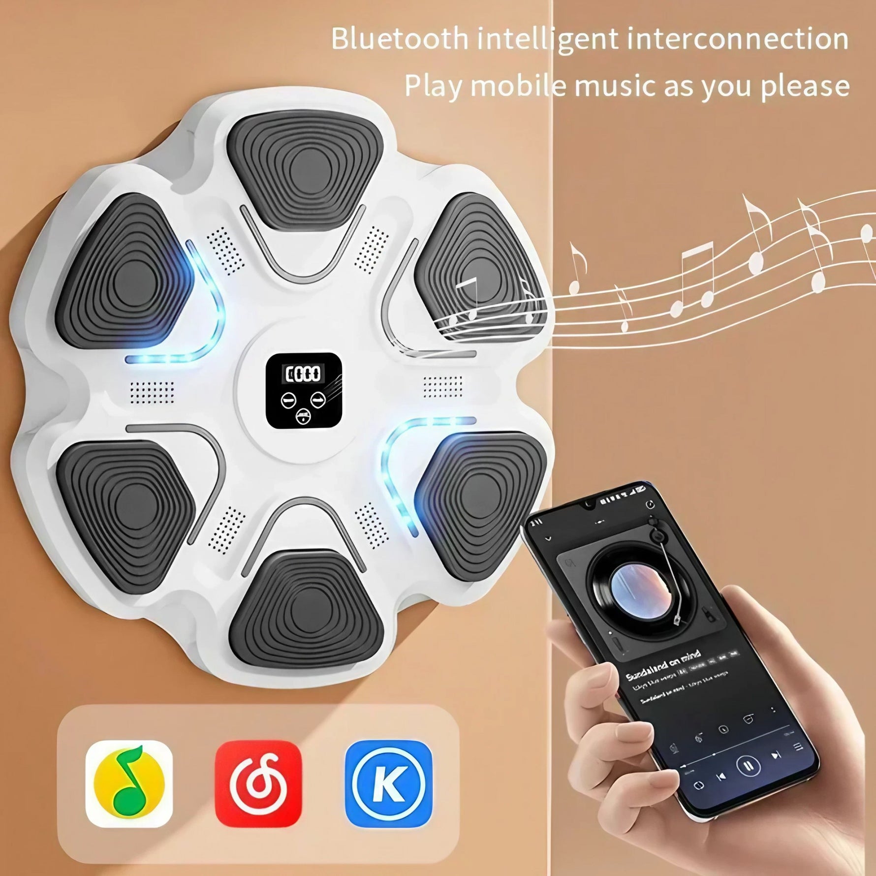 Aparat Box Cu Muzica, Montabil pe Perete, Flippy, Alb, Difuzor, Bluetooth, Iluminare LED, 38 x 27 x 32 cm, Manusi