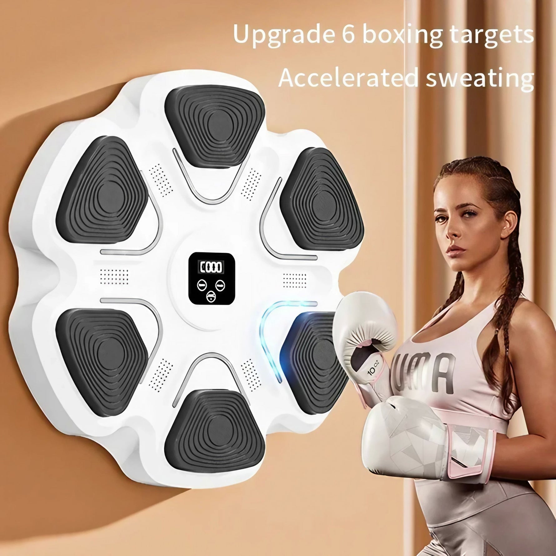 Aparat Box Cu Muzica, Montabil pe Perete, Flippy, Alb, Difuzor, Bluetooth, Iluminare LED, 38 x 27 x 32 cm, Manusi