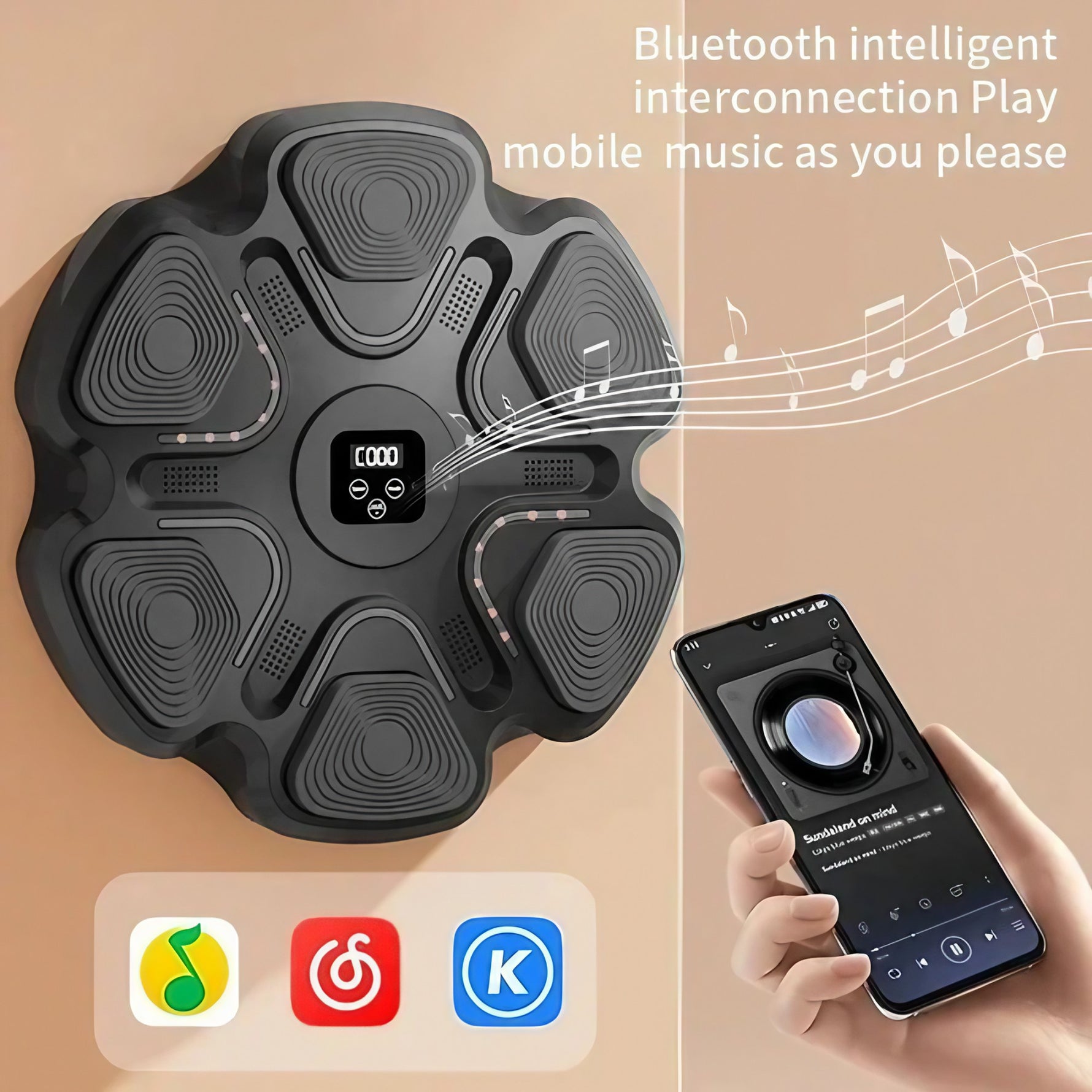 Aparat Box Cu Muzica, Montabil pe Perete, Flippy, Negru, Difuzor, Bluetooth, Iluminare LED, 38 x 27 x 32 cm, Manusi