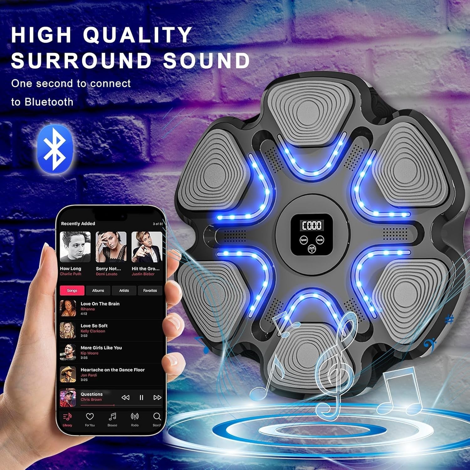 Aparat Box Cu Muzica, Montabil pe Perete, Flippy, Negru, Difuzor, Bluetooth, Iluminare LED, 38 x 27 x 32 cm, Manusi