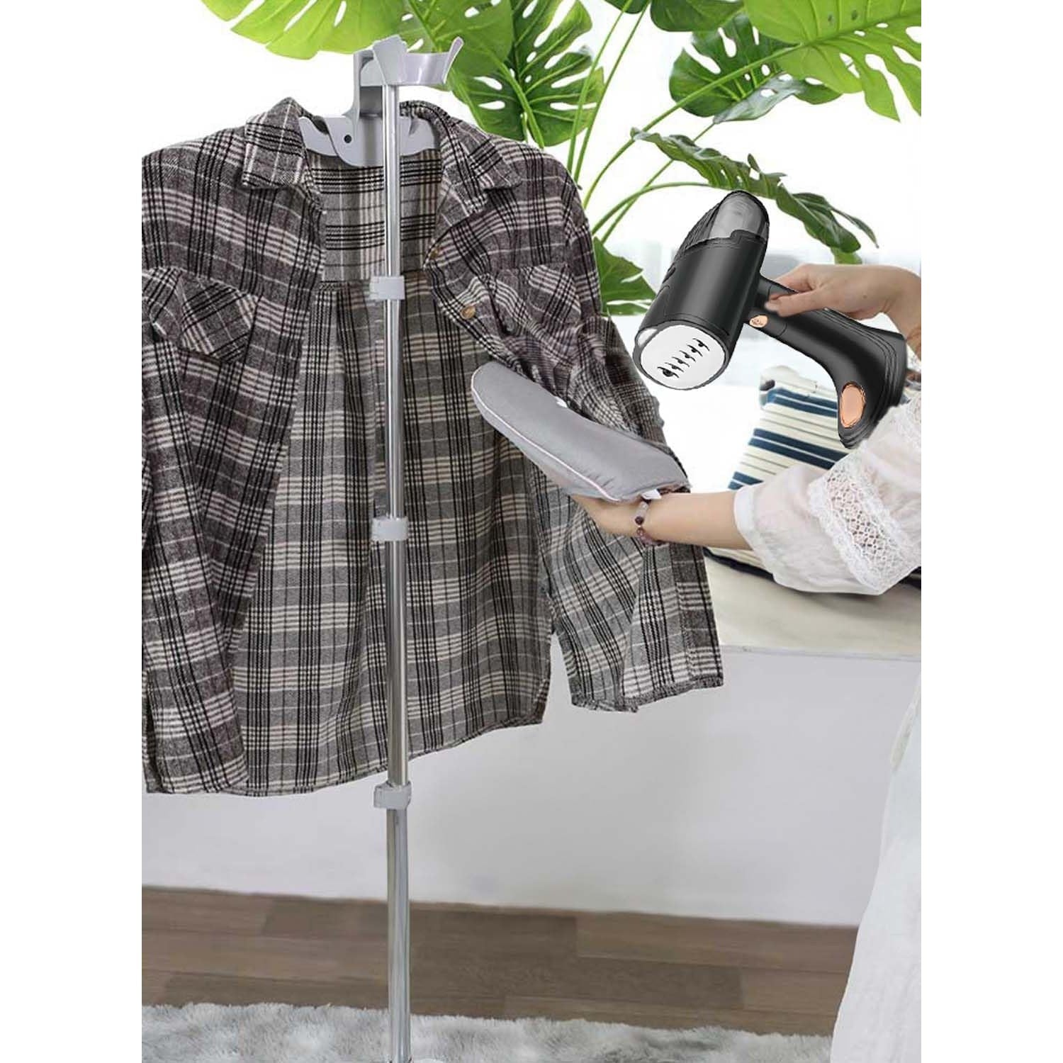 Aparat de Calcat Vertical Portabil cu Abur, Flippy, Putere 1500W, Rezervor Detasabil de 138ml, Priza, Functie Anti