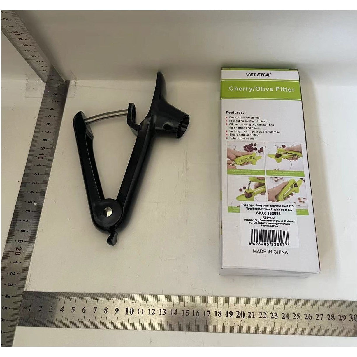 Dispozitiv de Scos Samburi, Flippy, Manual, cu 1 Gaura, pentru Cirese/Masline, 20.5 x 3.8 x 13 cm, din ABS+Otel