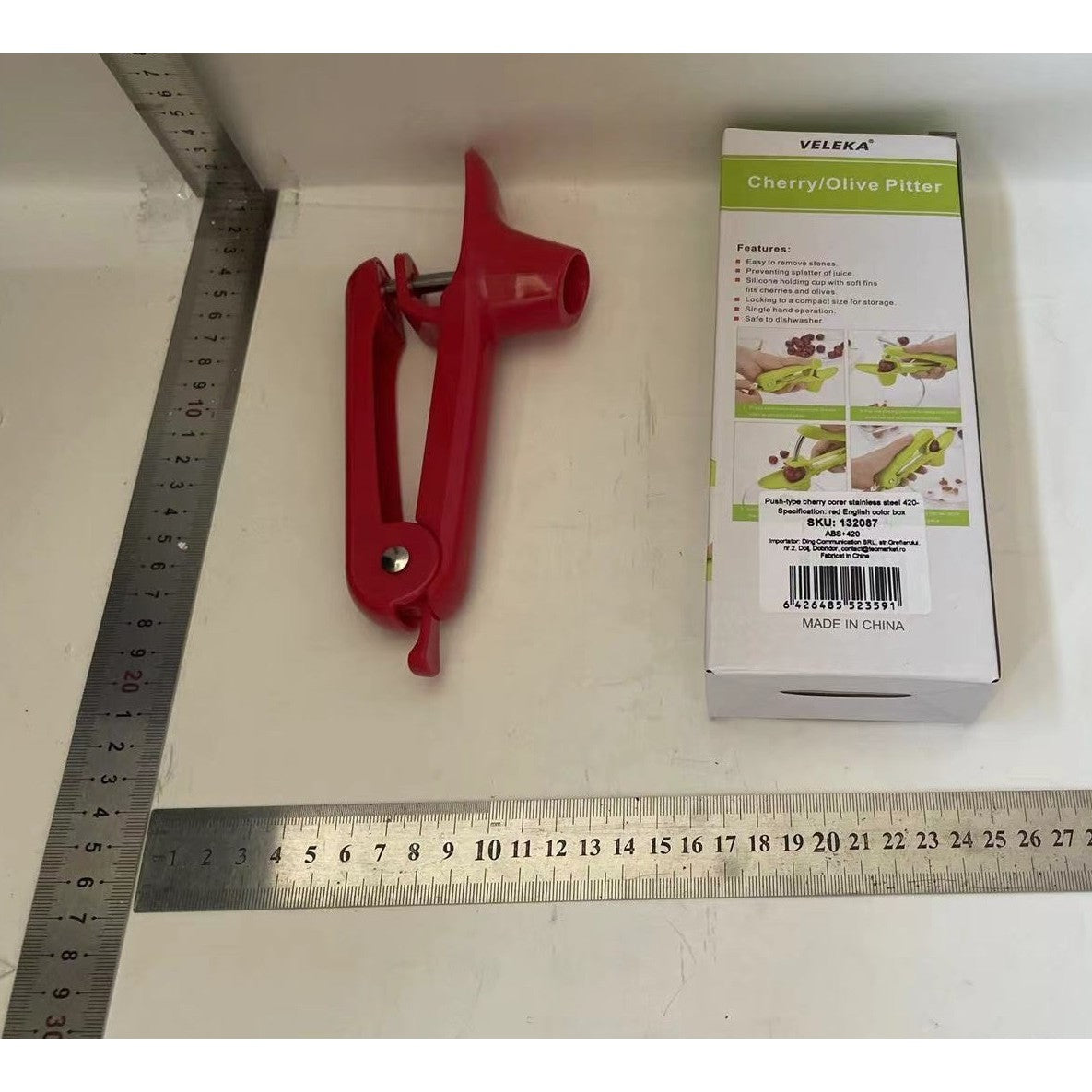 Dispozitiv de Scos Samburi, Flippy, Manual, cu 1 Gaura, pentru Cirese/Masline, 20.5 x 3.8 x 13 cm, din ABS+Otel