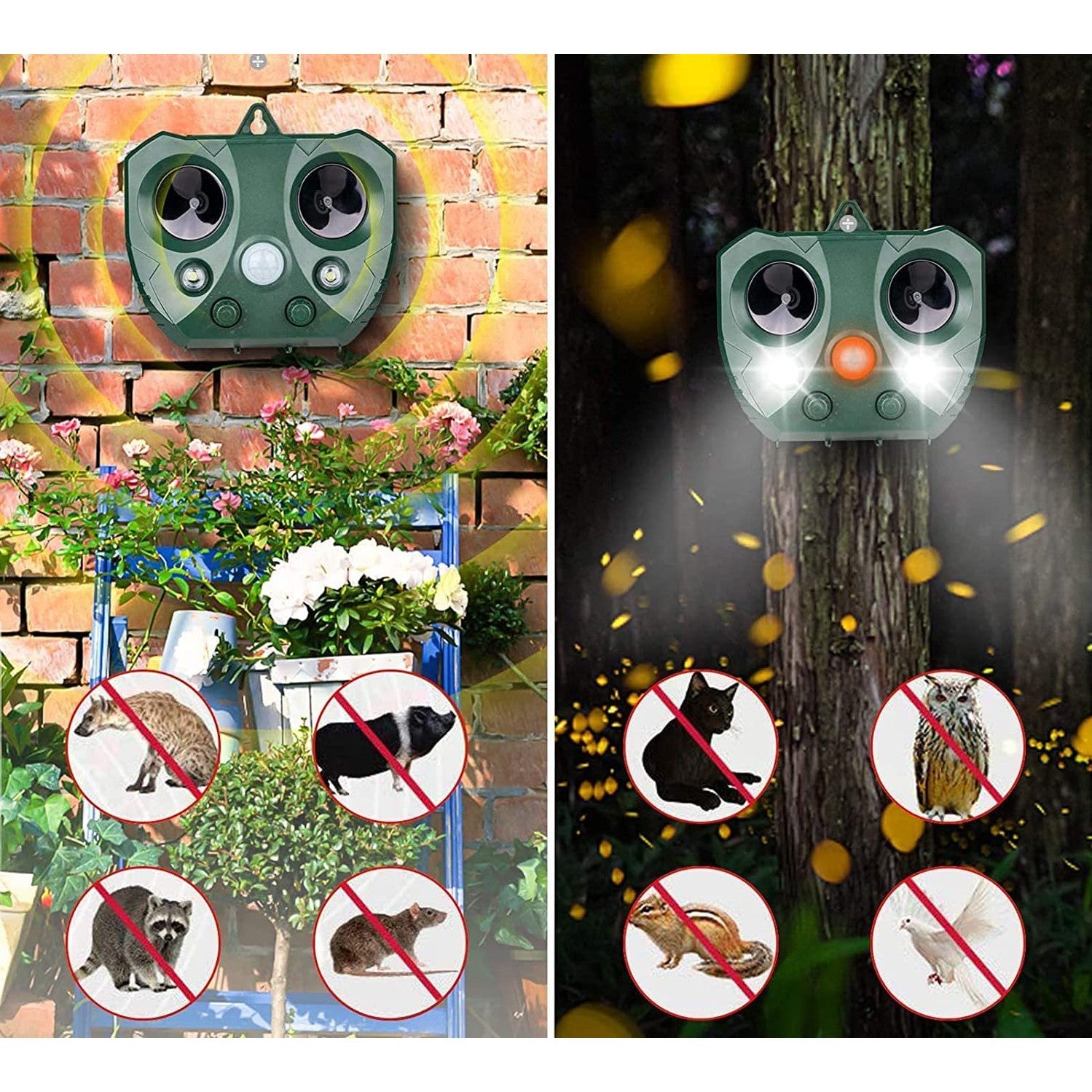 Aparat Solar LED cu Ultrasunete, Flippy, Repelent pentru Animale Mari si Mici, Lumina Rosie si Alba, Anti Rozatoare,