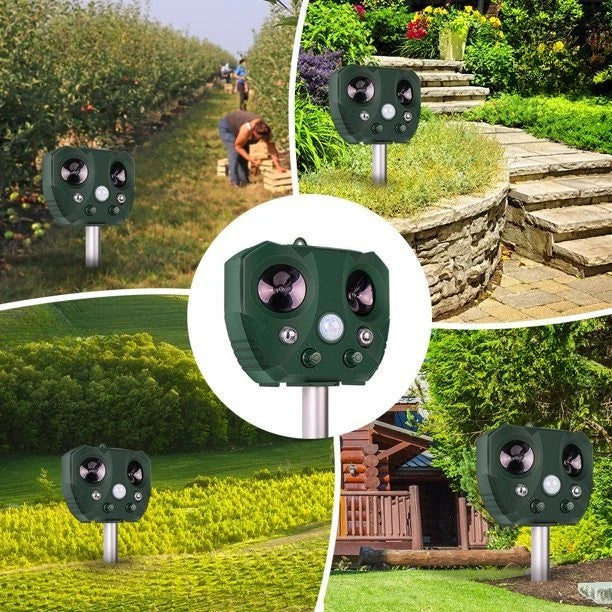 Aparat Solar LED cu Ultrasunete, Flippy, Repelent pentru Animale Mari si Mici, Lumina Rosie si Alba, Anti Rozatoare,