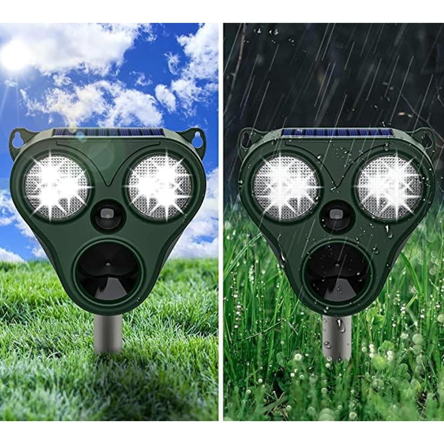 Aparat Solar LED cu Ultrasunete, Flippy, Repelent pentru Animale Mari si Mici, Lumina Rosie si Alba, Anti Rozatoare,