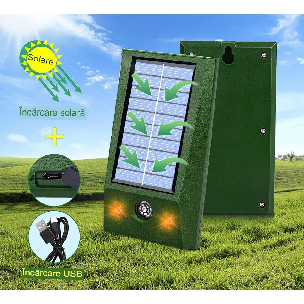 Aparat Solar LED cu Ultrasunete, Flippy, Repelent pentru Animale Mari si Mici, Lumina Rosie si Alba, Anti Rozatoare,