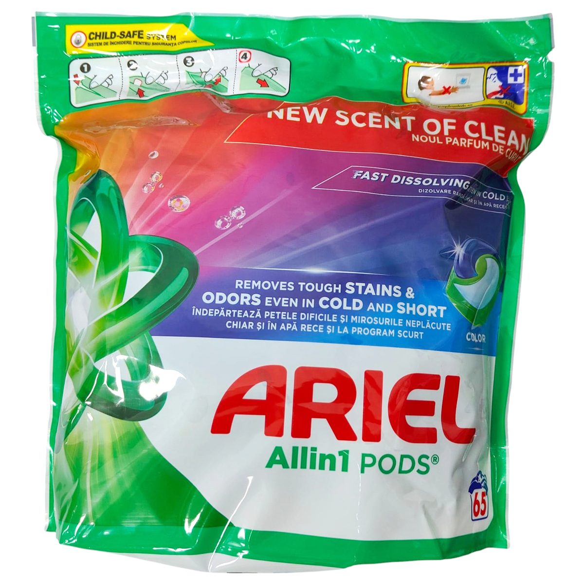 Detergent Capsule pentru Rufe Colorate, Ariel, Pods All in 1, Set 65 Bucati