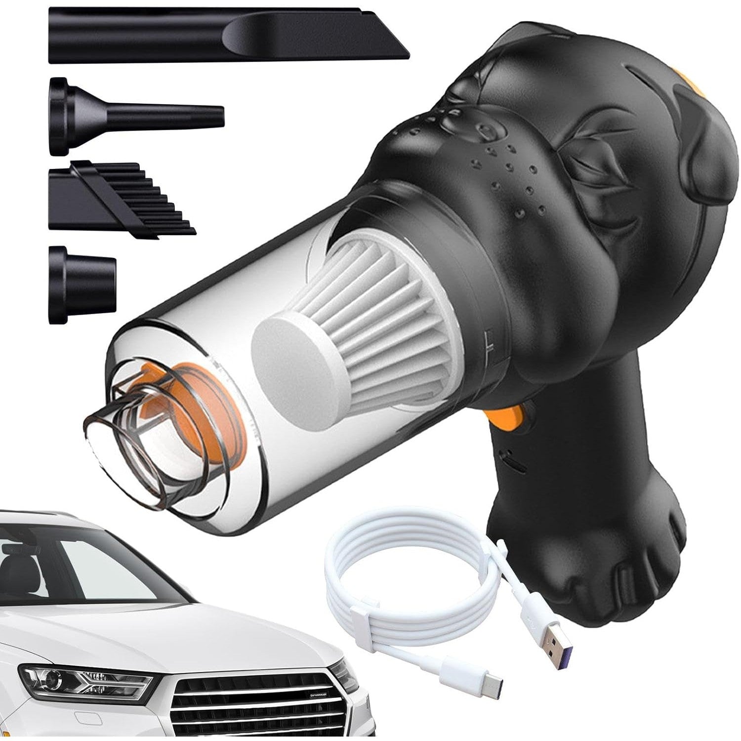 Aspirator Auto 4 in 1 Portabil fara Fir, Flippy, 120W, Autonomie 1-3 h, 2 Viteze, Aspirare Umeda/Uscata, Functia de