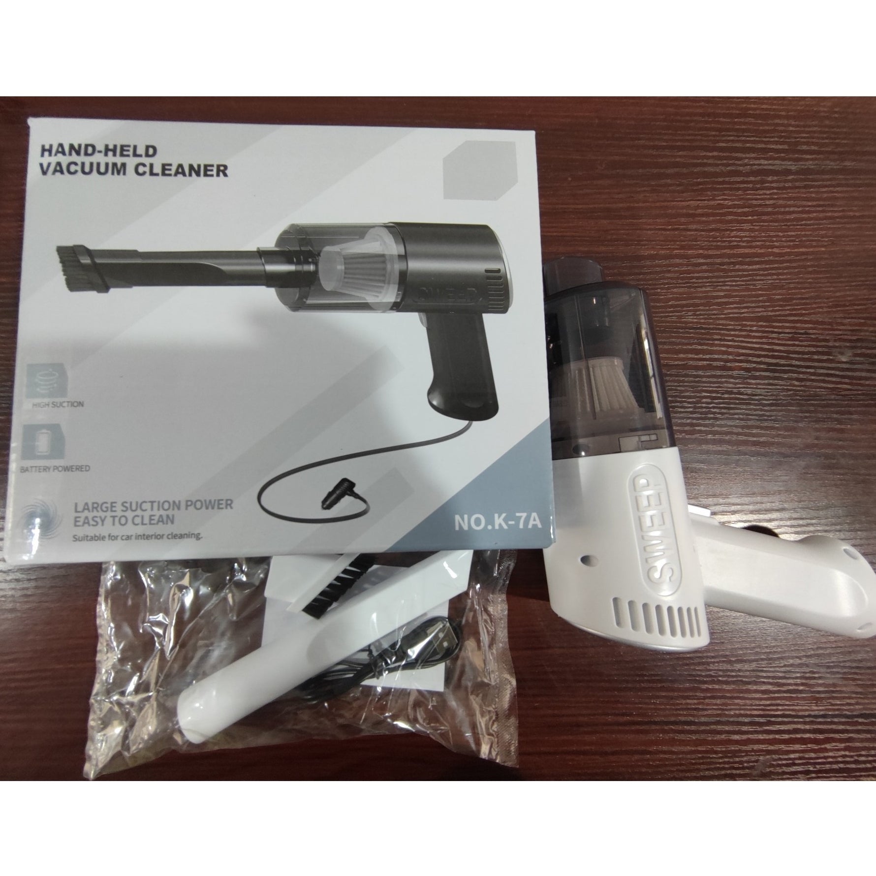 Aspirator Portabil Fara Fir, Flippy, Tip Pistol K7, Pentru Casa si Masina, Incarcare USB, Autonomie 30 Min, 36 x 17 cm,