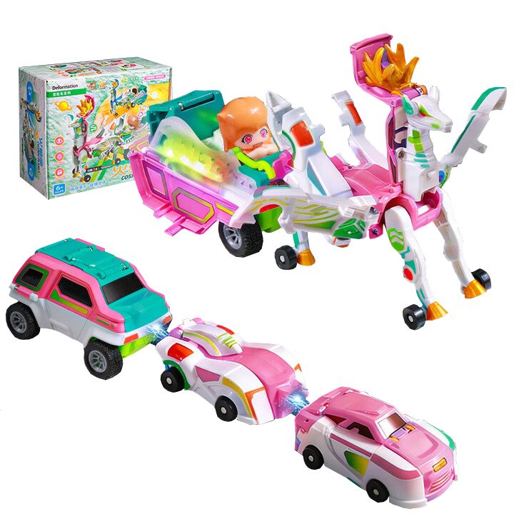 Jucarie Transformer Magnetica 3 in 1 Mars Deer Cosmic Planet, Flippy, 3 Masini Care se Transforma in Pegas Inaripat,