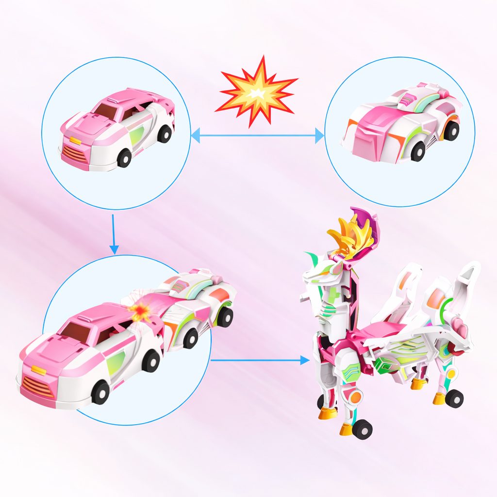 Jucarie Transformer Magnetica 3 in 1 Mars Deer Cosmic Planet, Flippy, 3 Masini Care se Transforma in Pegas Inaripat,