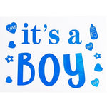 Sticker Autocolant, Flippy, Tematica Gender Reveal, Model Scris It's a Boy, 19.5x27.5 cm, Albastru