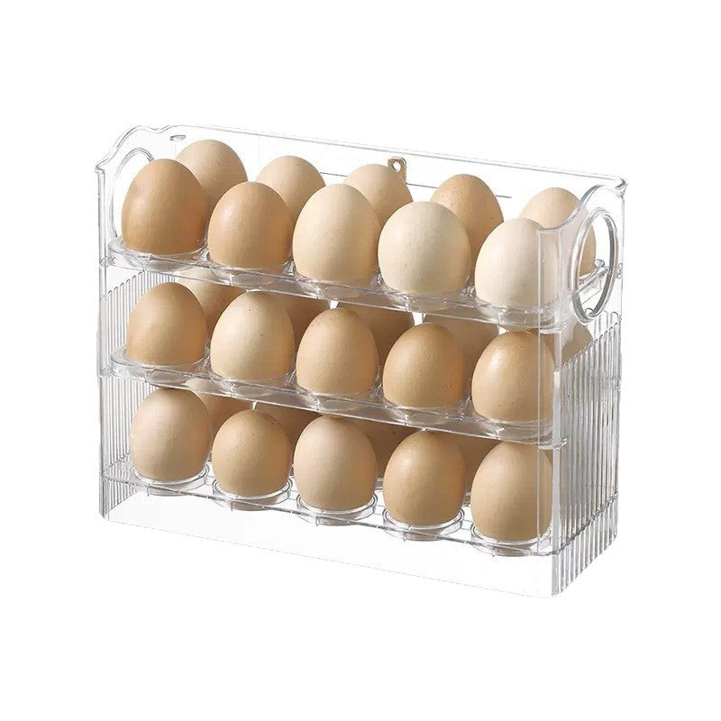 Suport Organizator pentru Oua, Flippy, Capacitate 30 Oua, Pentru Usa Frigiderului, 3 Straturi, din Plastic, Transparent