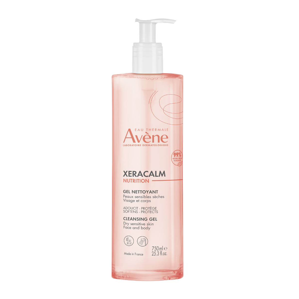 Avene, XeraCalm Nutrition, Curățare blândă, Gel de curățare, Pentru față și corp, 750 ml